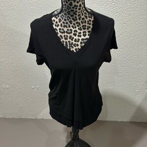 Vince Camuto black v-neck tee shirt with Lacey trim at bottom